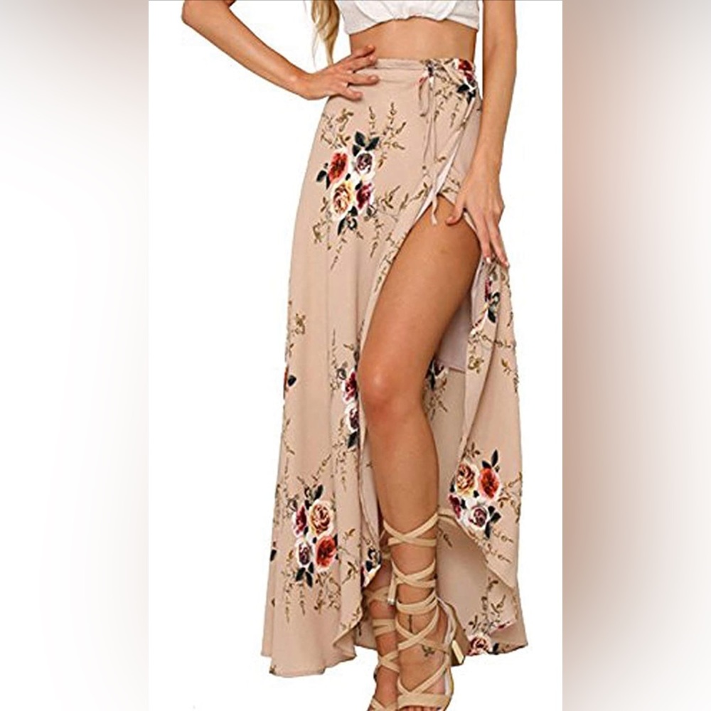 Yonala Womens Boho Floral Tie Up Waist Summer Beach Wrap Cover Up Maxi Skirt